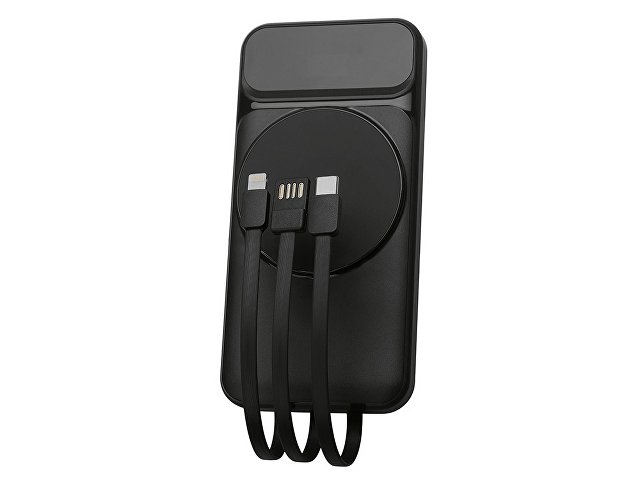 Магнитный беспроводной внешний аккумулятор со встроенными кабелями «Мэни», 10000 мАч