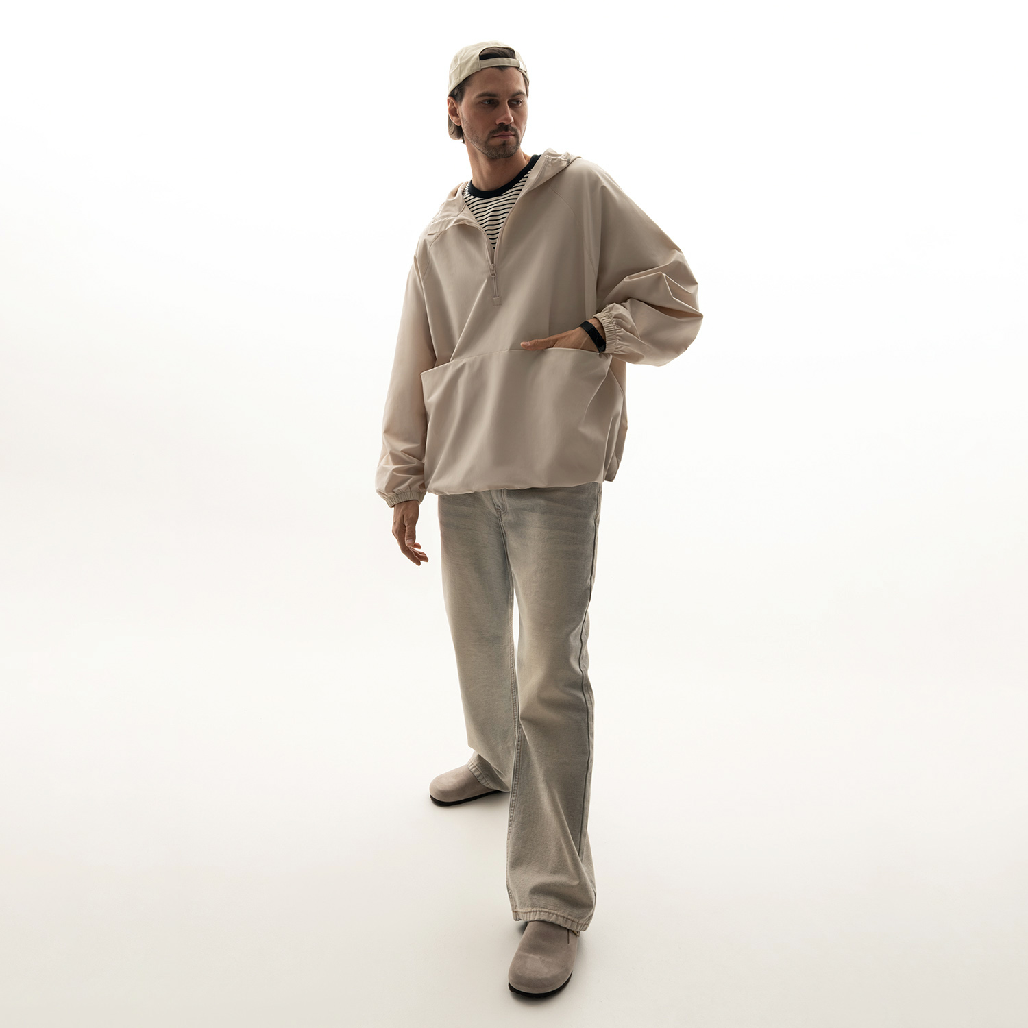 Ветровка оверсайз унисекс RISSMAN, бежевая, размер XL/XXL