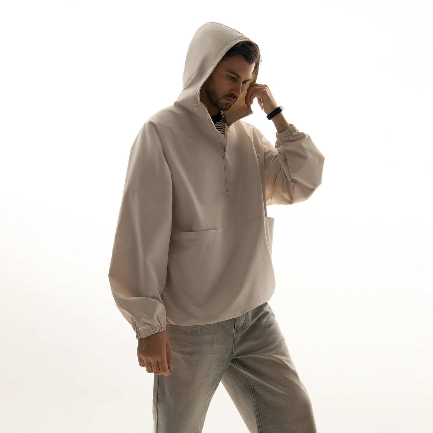 Ветровка оверсайз унисекс RISSMAN, бежевая, размер XL/XXL