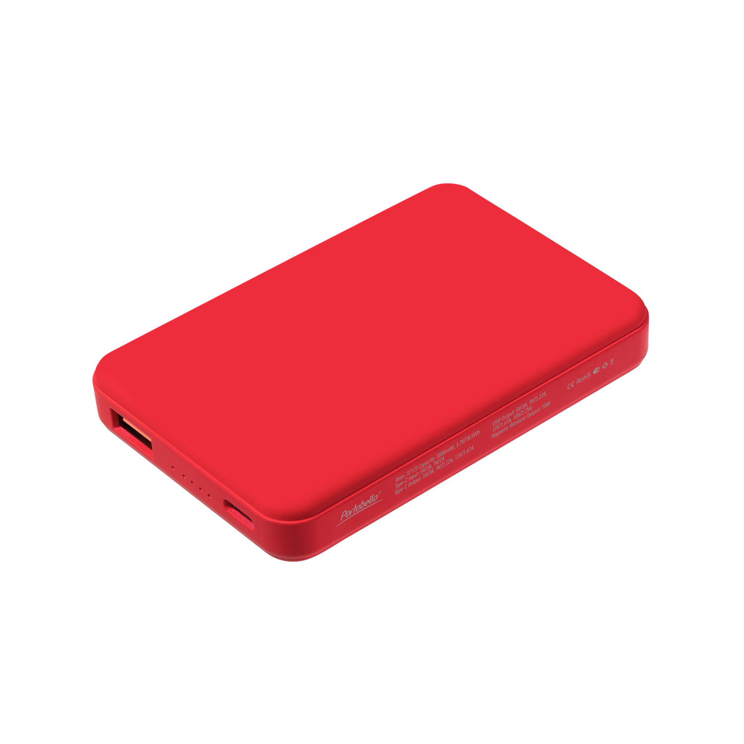 Внешний аккумулятор Largo PD 5000mAh с функцией беспроводной зарядки 15W, красный