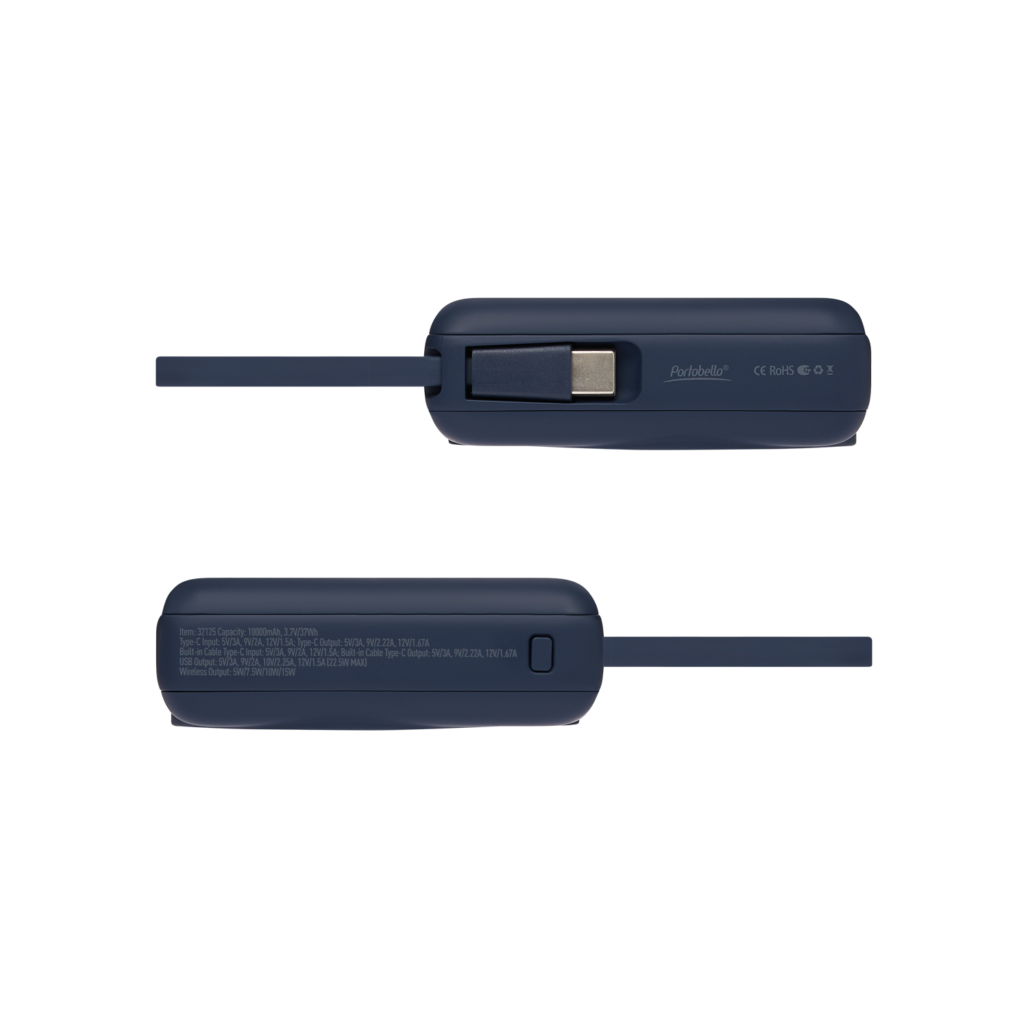 Внешний аккумулятор с подсветкой Ritter PD 10000mAh с функцией беспроводной зарядки 15W, синий