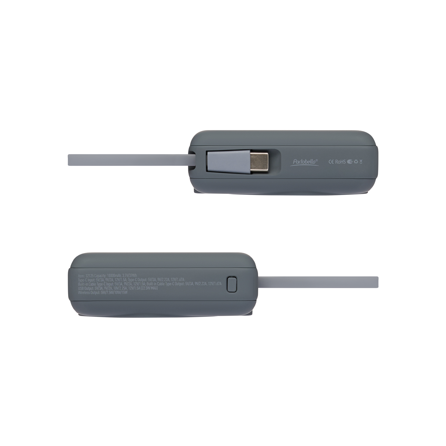 Внешний аккумулятор с подсветкой Ritter PD 10000mAh с функцией беспроводной зарядки 15W, серый