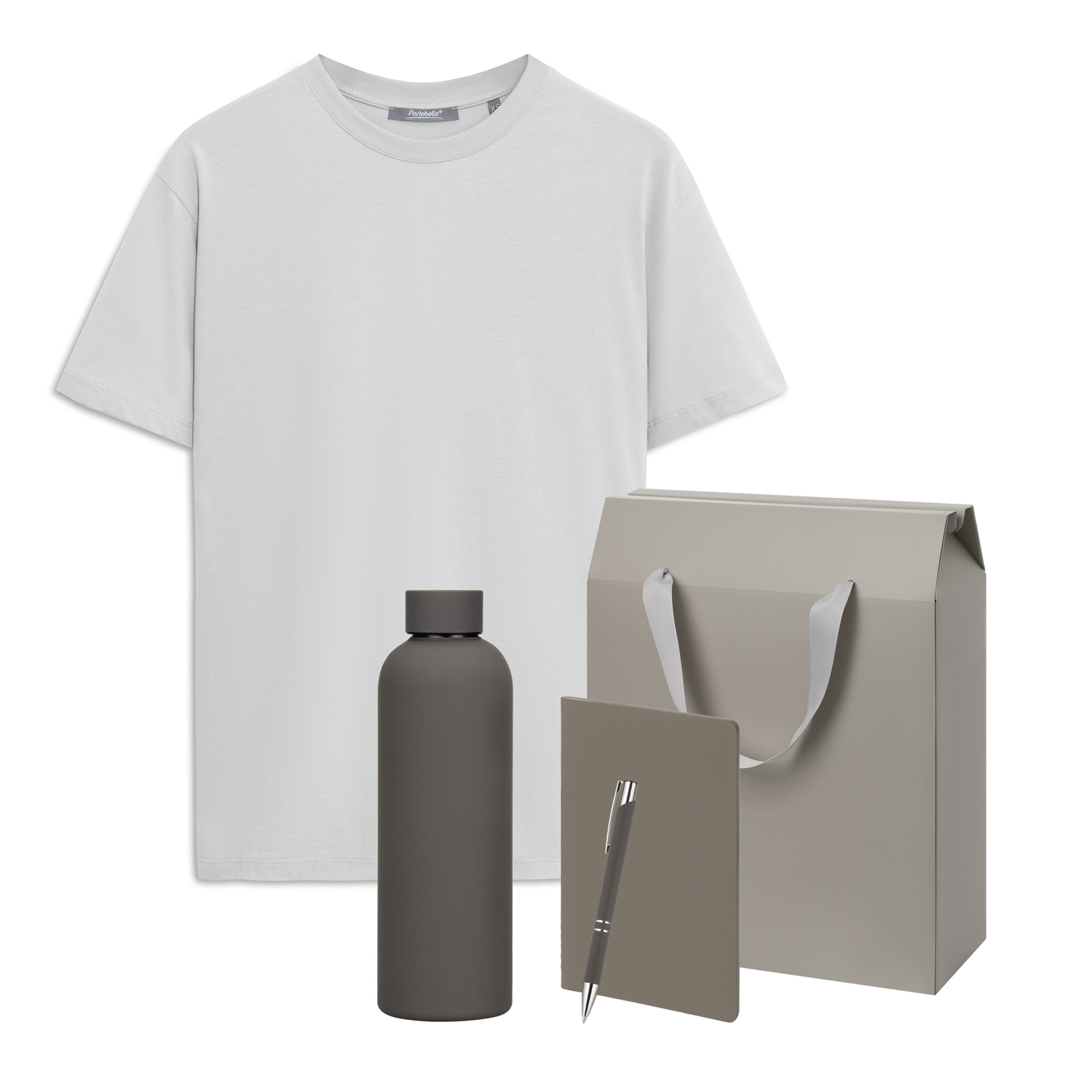 Набор с одеждой KRIS (футболка, термобутылка, блокнот, ручка), серый, L