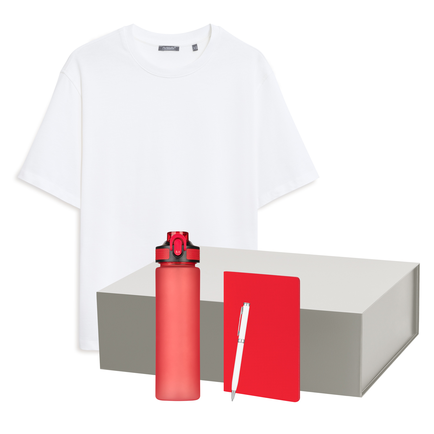Набор с одеждой Раст Нео (Rust Neo) (футболка, бутылка, ежедневник, ручка), белый/красный, XL/2XL