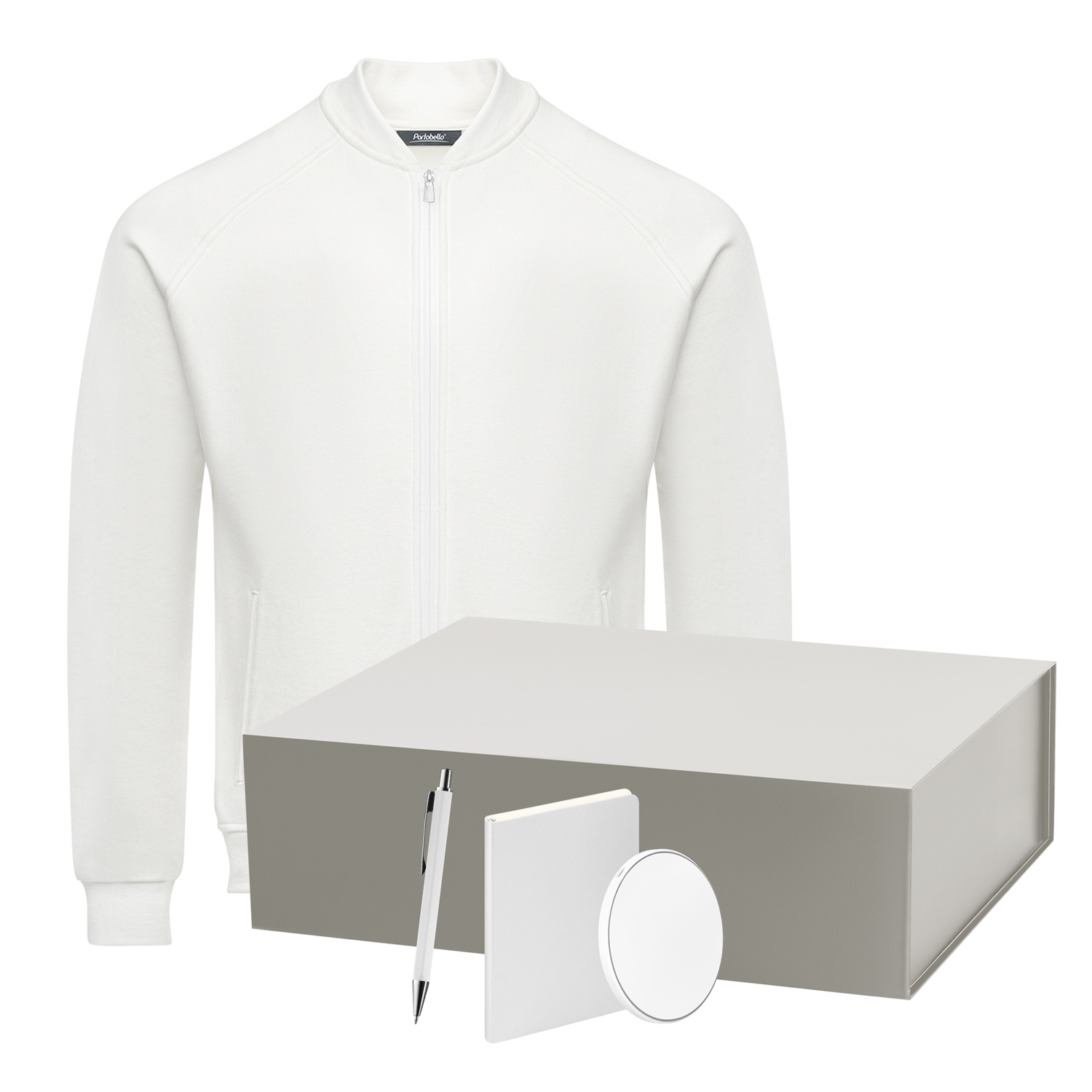 Набор с одеждой Торрес (Torres) (толстовка, зарядное устройство, блокнот, ручка), белый/серебряный, M