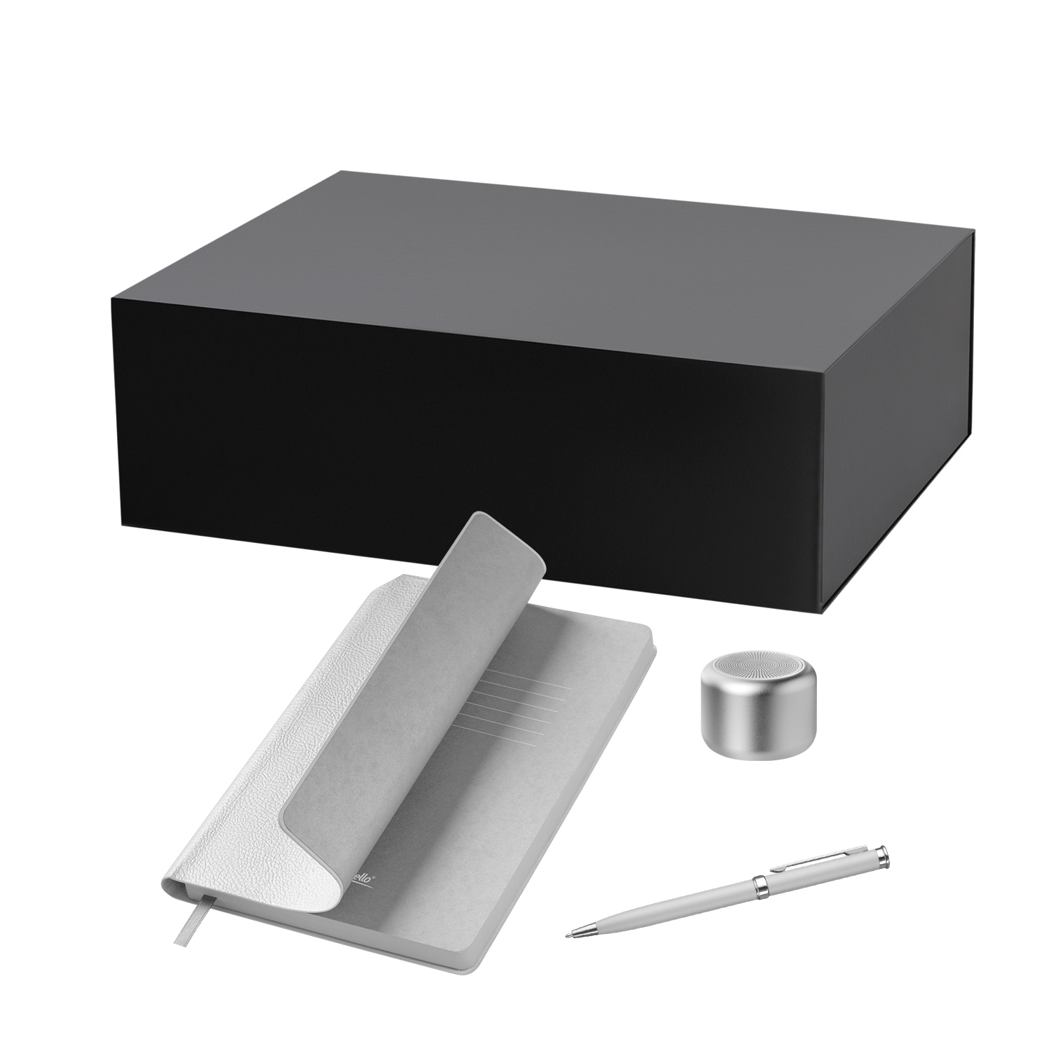 Подарочный набор Пассион, Молто (Passion, Molto), серебряный (колонка, ежедневник, ручка)