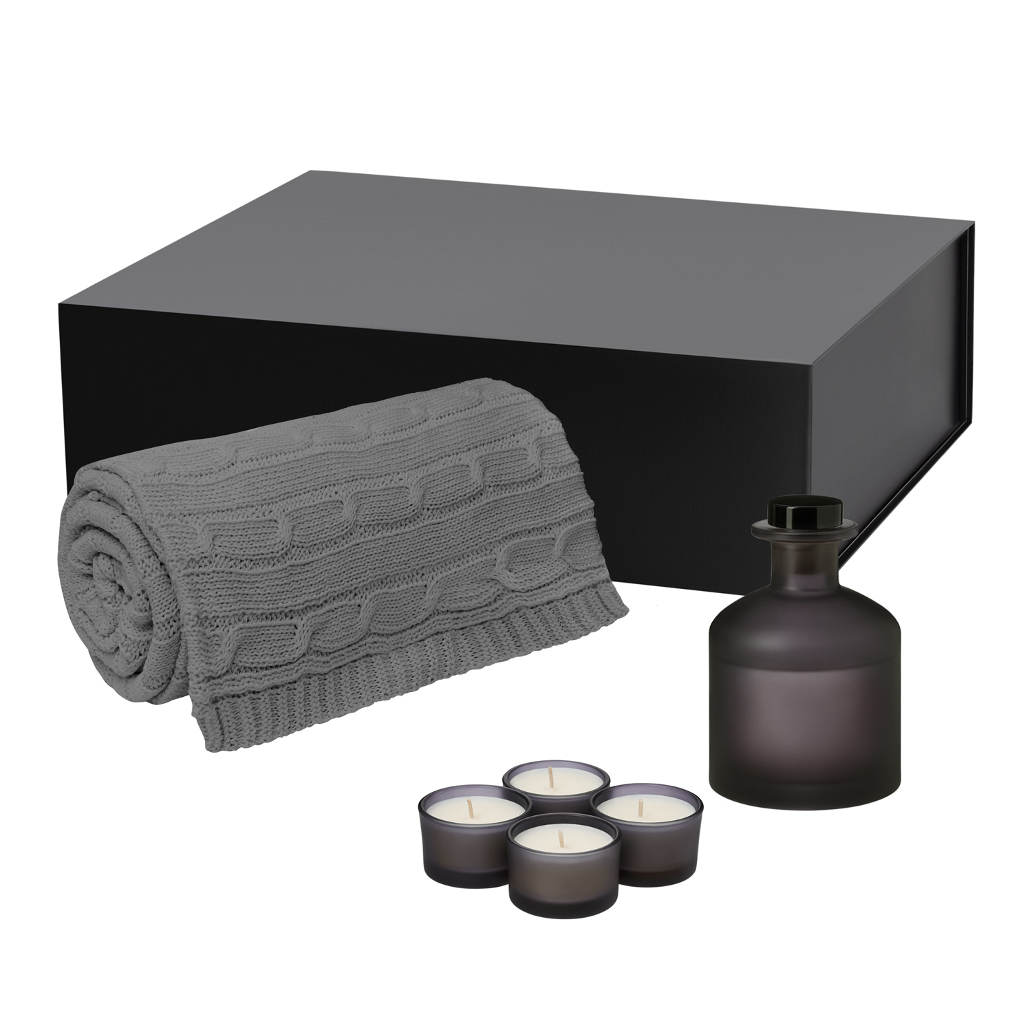 Подарочный набор Сенто (Sento), Фадо (Fado), серый (свеча, диффузор, плед)
