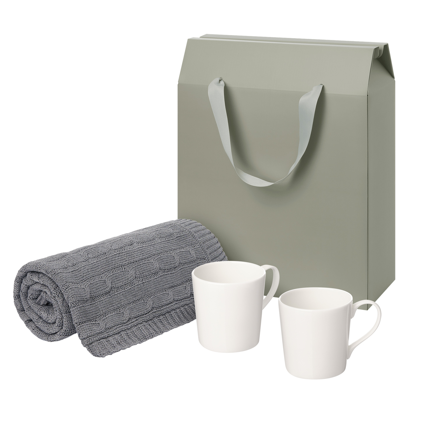Подарочный набор Сиена (Siena), Фадо (Fado), серый в коробке-пакете (две фарфоровых кружки, плед)