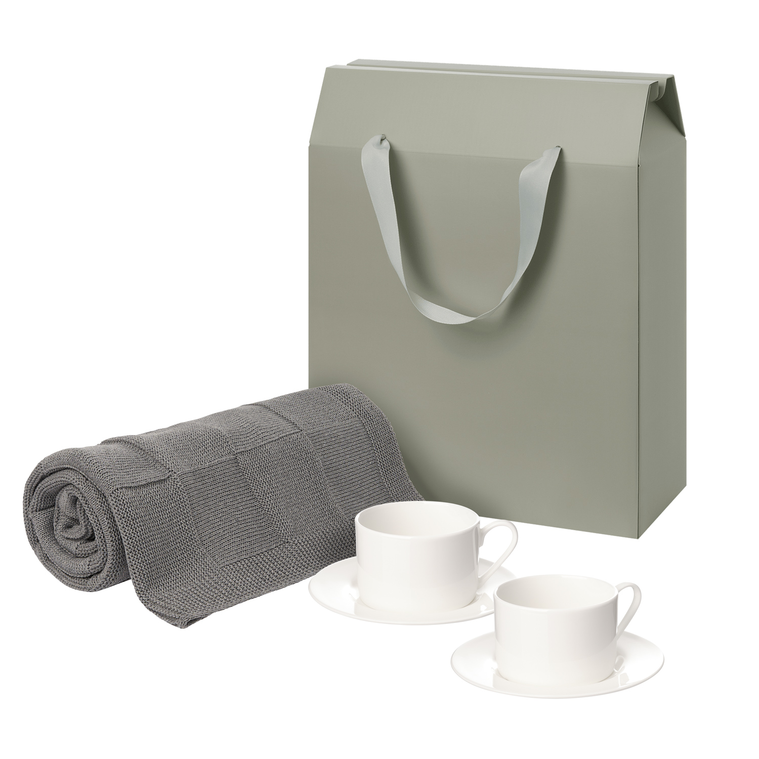 Подарочный набор Мокко (Mokko), Селла (Сella), серый в коробке-пакете (две чайных пары, плед)