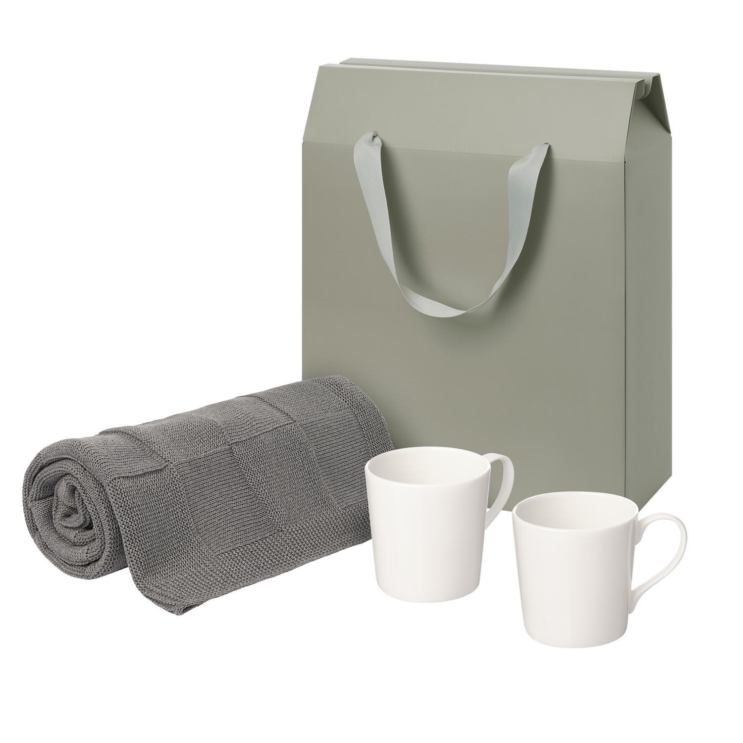 Подарочный набор Сиена (Siena), Селла (Cella), серый в коробке-пакете (две фарфоровых кружки, плед)