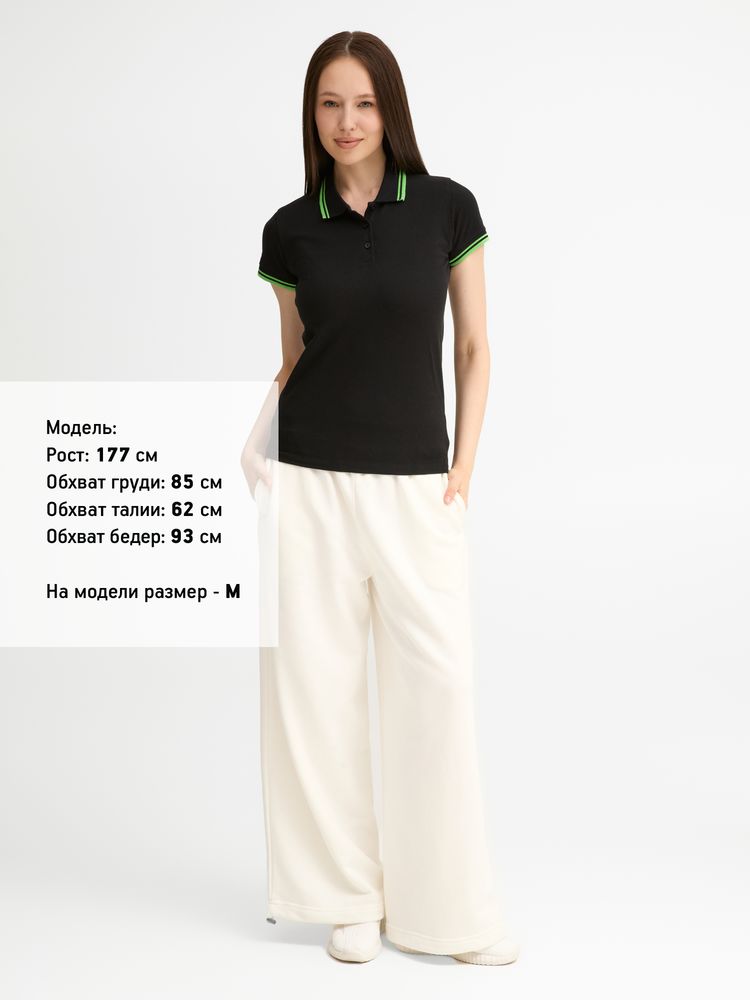 Рубашка поло женская Pasadena Women 200 с контрастной отделкой, черный/зеленый, размер M