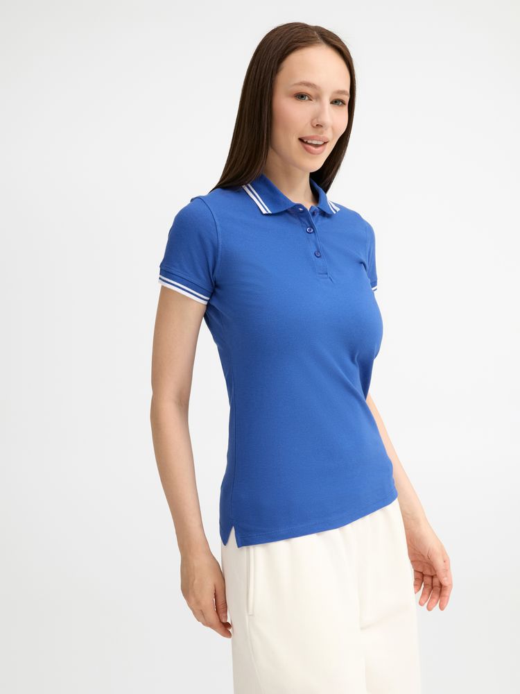Рубашка поло женская Pasadena Women 200 с контрастной отделкой ярко-синяя с белым, размер L