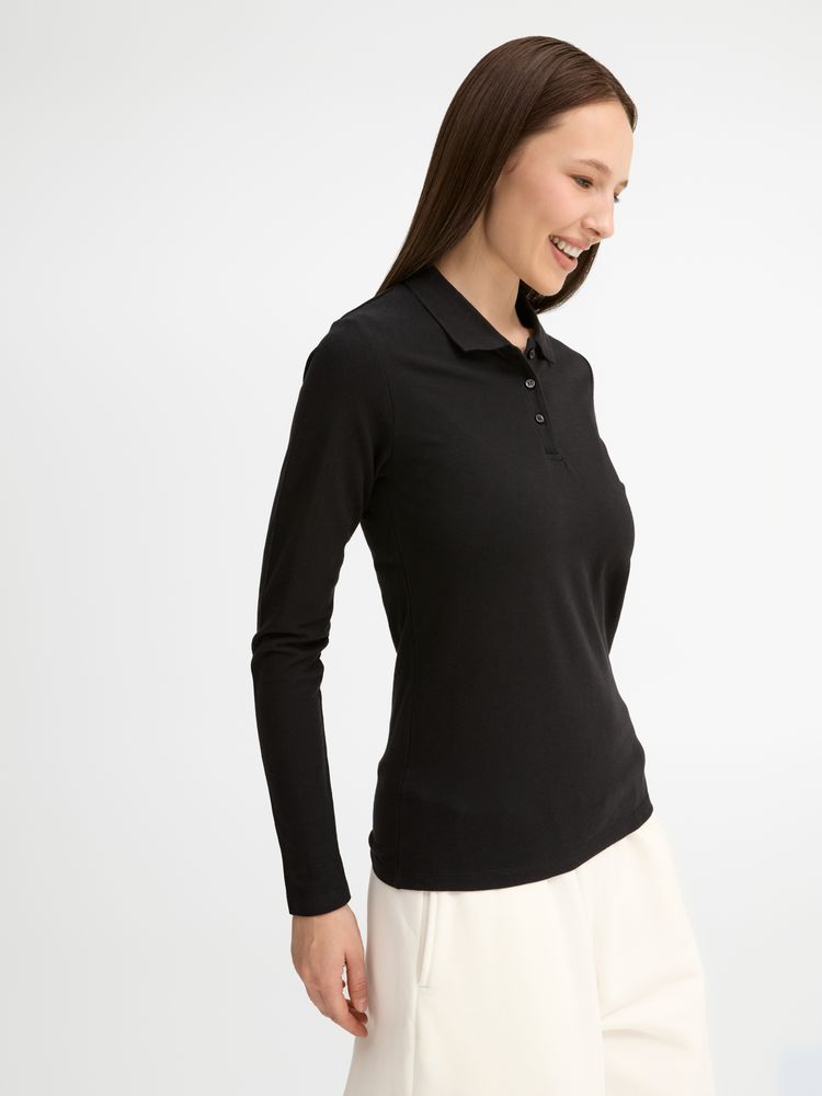 Рубашка поло женская с длинным рукавом Perfect LSL Women черная, размер L