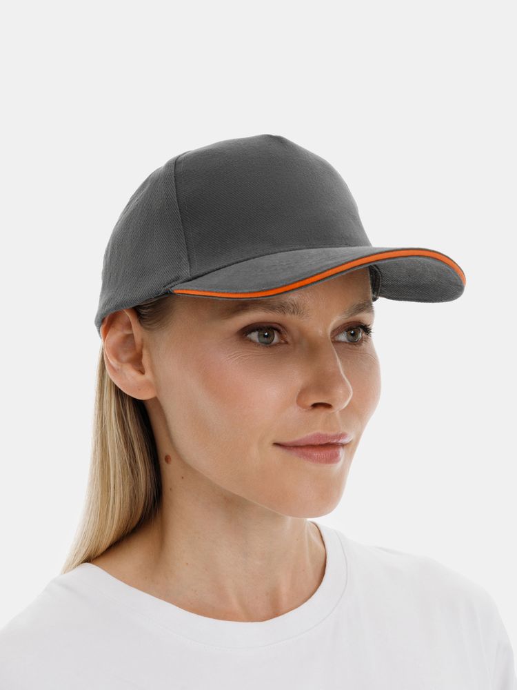 Бейсболка Long Beach, серая с оранжевым