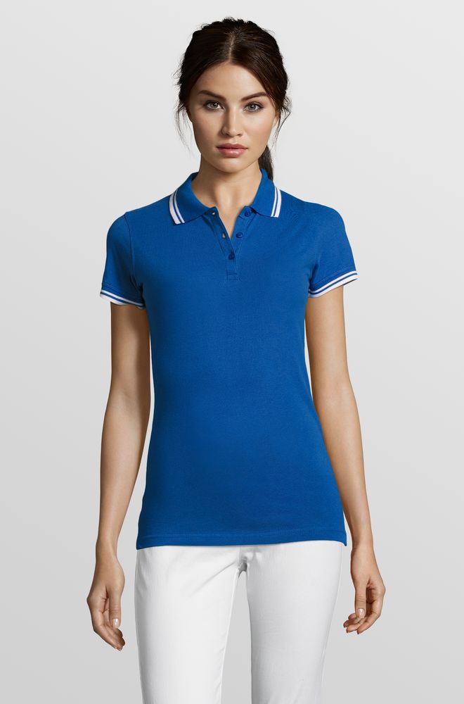 Рубашка поло женская Pasadena Women 200 с контрастной отделкой ярко-синяя с белым, размер XXL