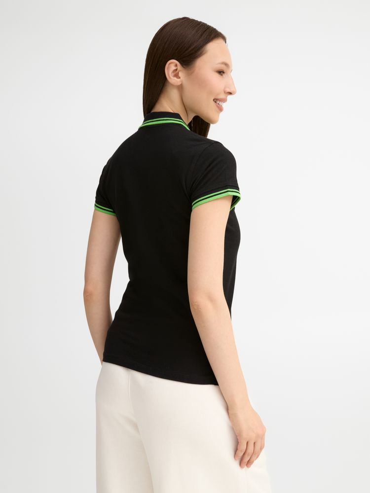 Рубашка поло женская Pasadena Women 200 с контрастной отделкой, черный/зеленый, размер M