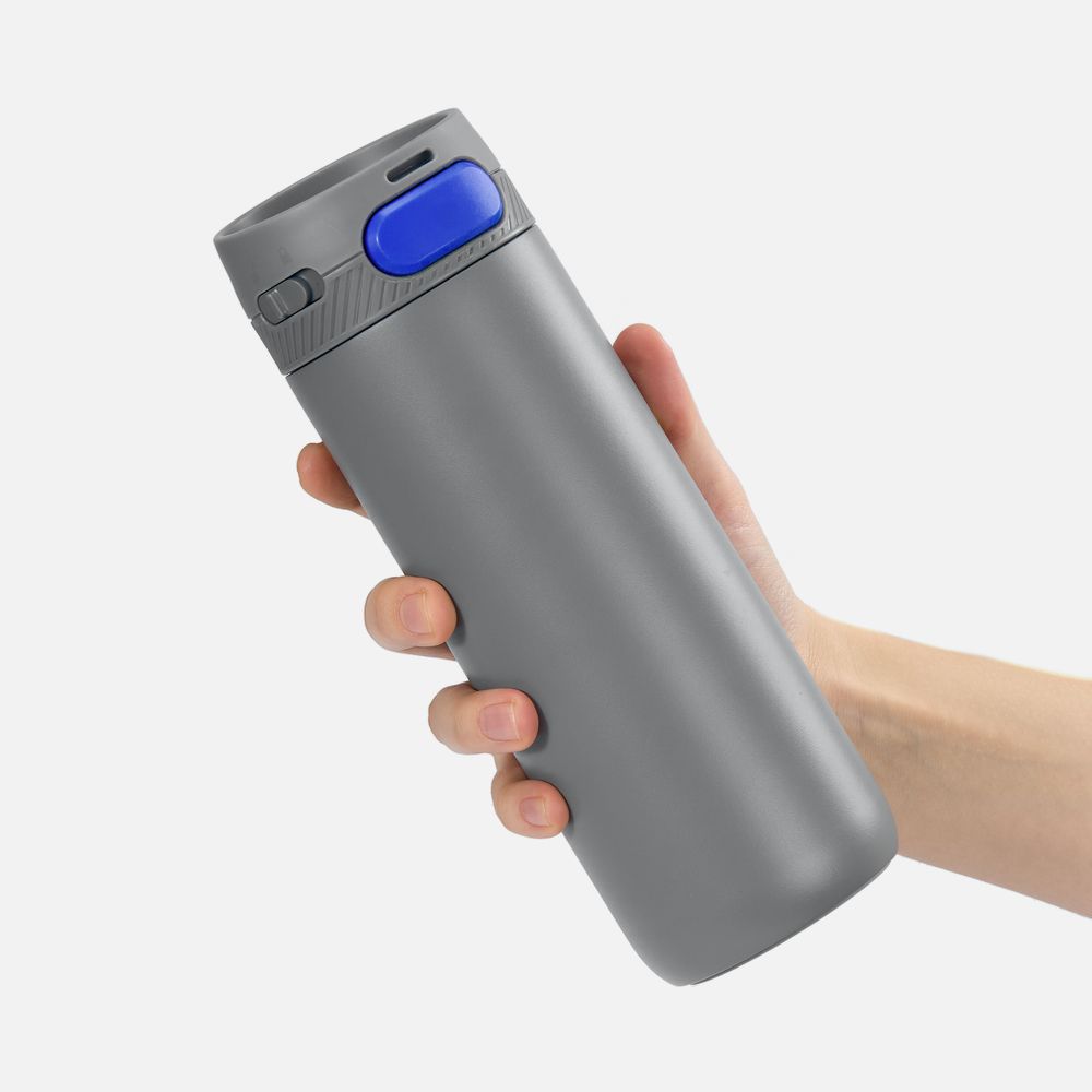 Термостакан X1 с цветной кнопкой, серый с синим