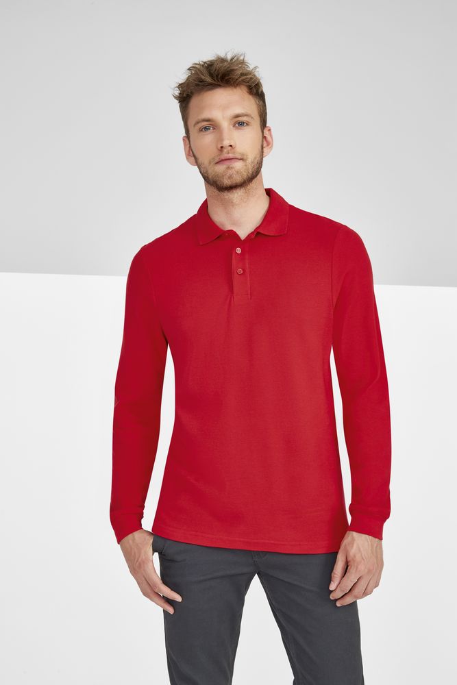 Рубашка поло мужская с длинным рукавом Winter II 210 черный меланж, размер S