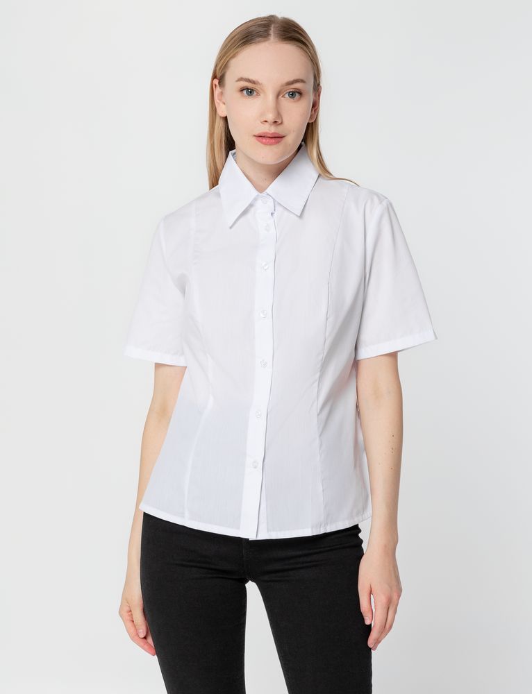 Рубашка женская с коротким рукавом Collar, белая , размер 42; 158-164