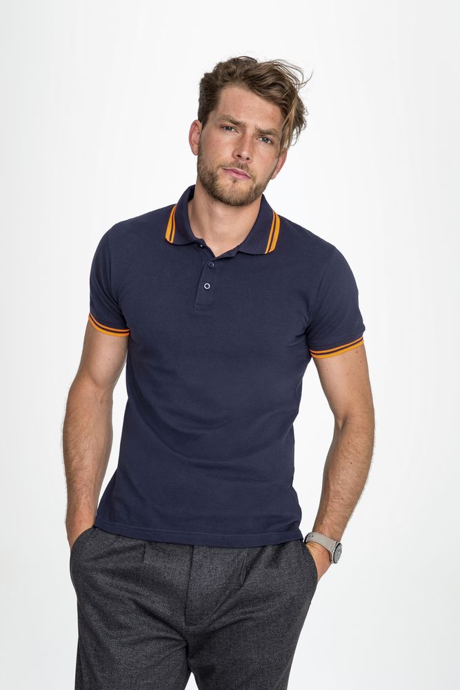 Рубашка поло мужская Pasadena Men 200 с контрастной отделкой белая с синим, размер 3XL