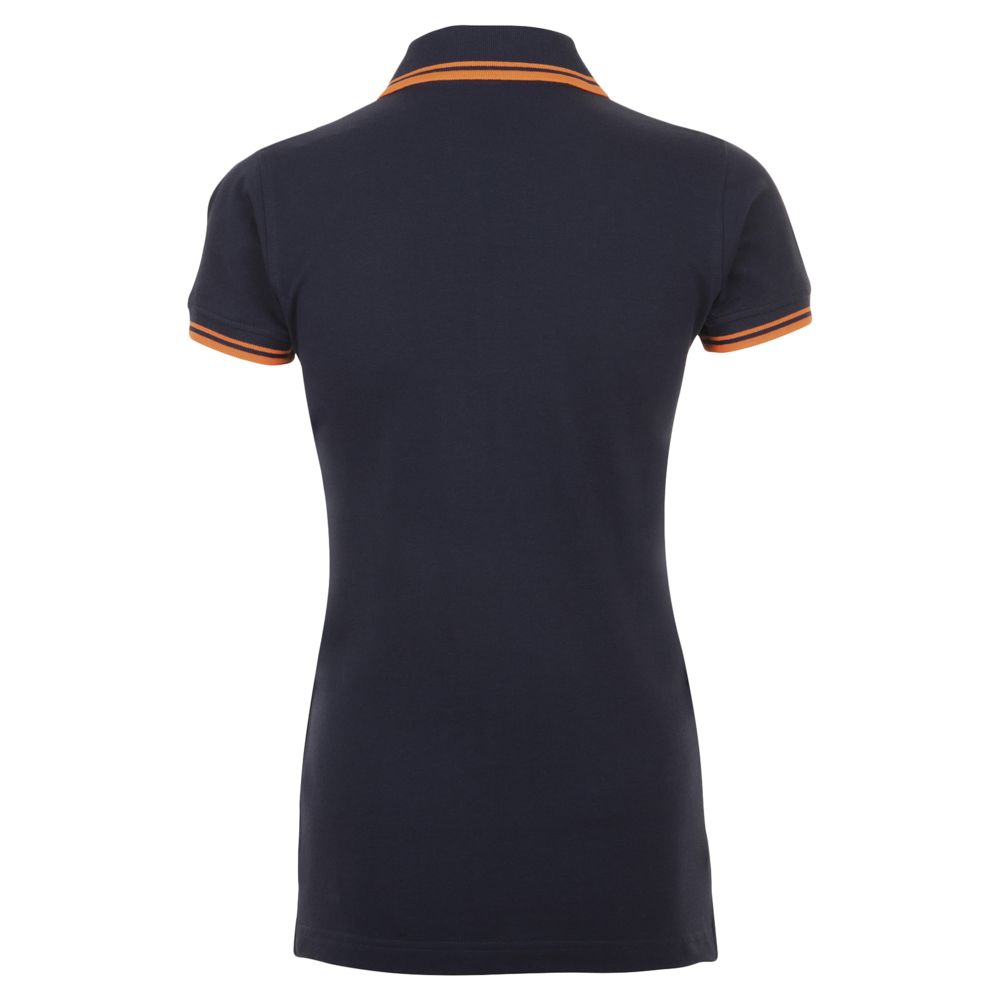 Рубашка поло женская Pasadena Women 200 с контрастной отделкой, темно-синяя (navy) с неоново-оранжевым, размер XL
