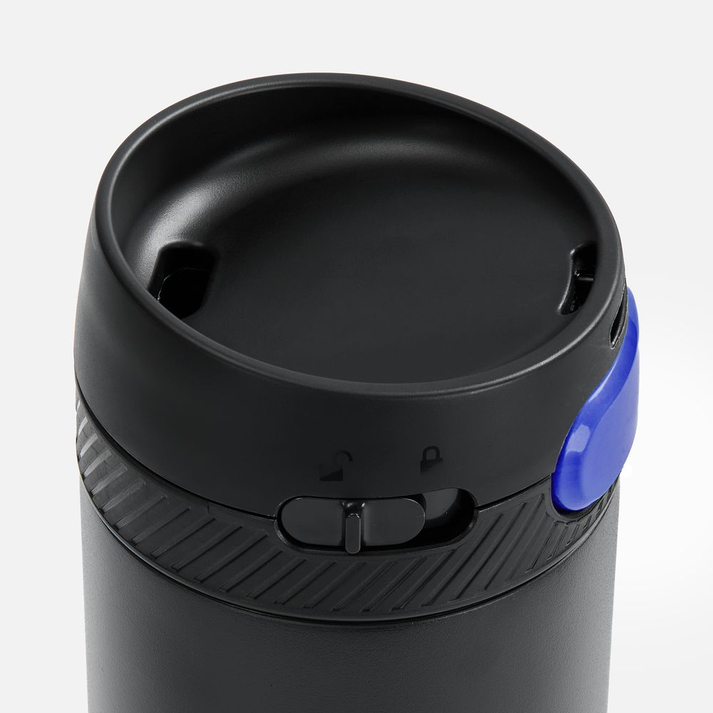 Термостакан X1 с цветной кнопкой, черный с синим