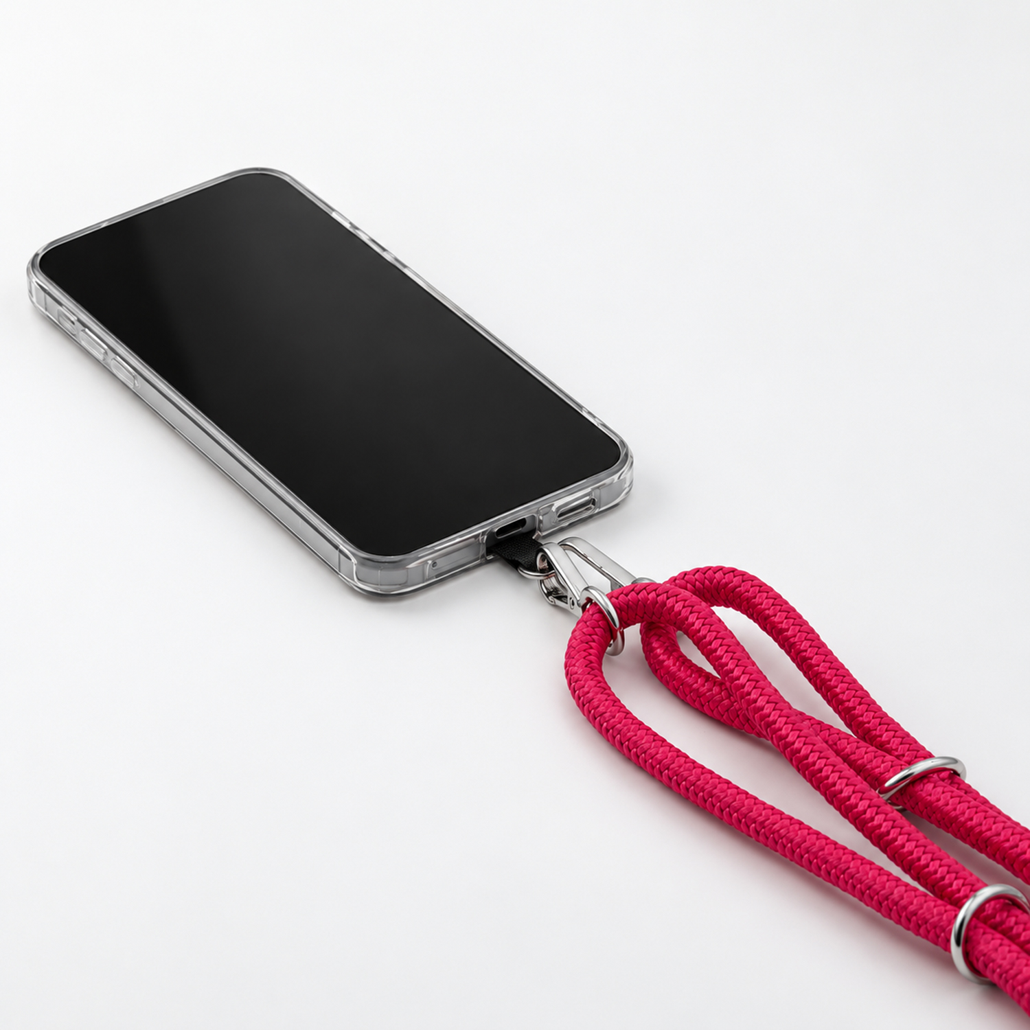 Шнур Cord с кольцами, карабинами и держателем для телефона, с регулировкой длины (красный)