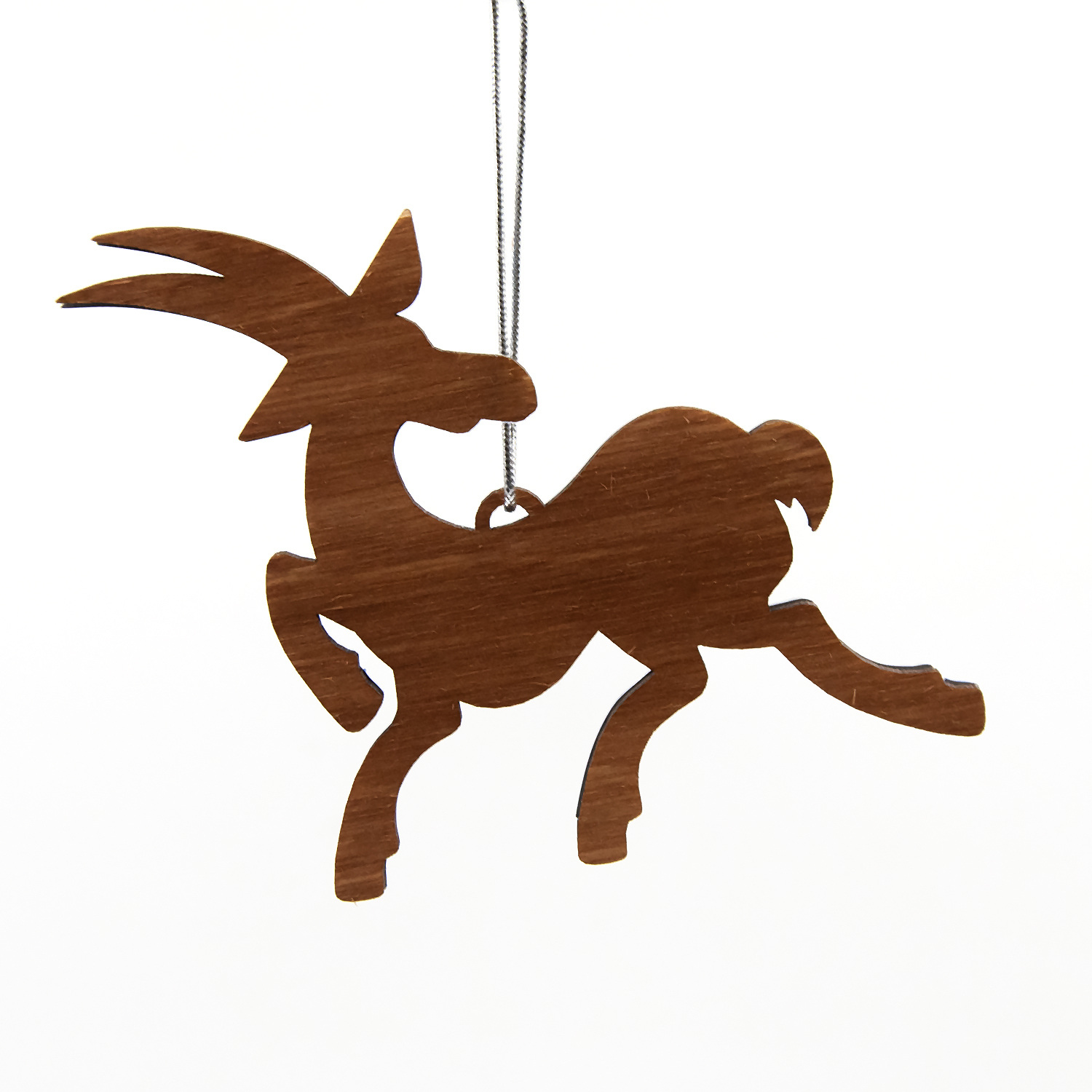 Ёлочная игрушка Коза (серебряный с синим)