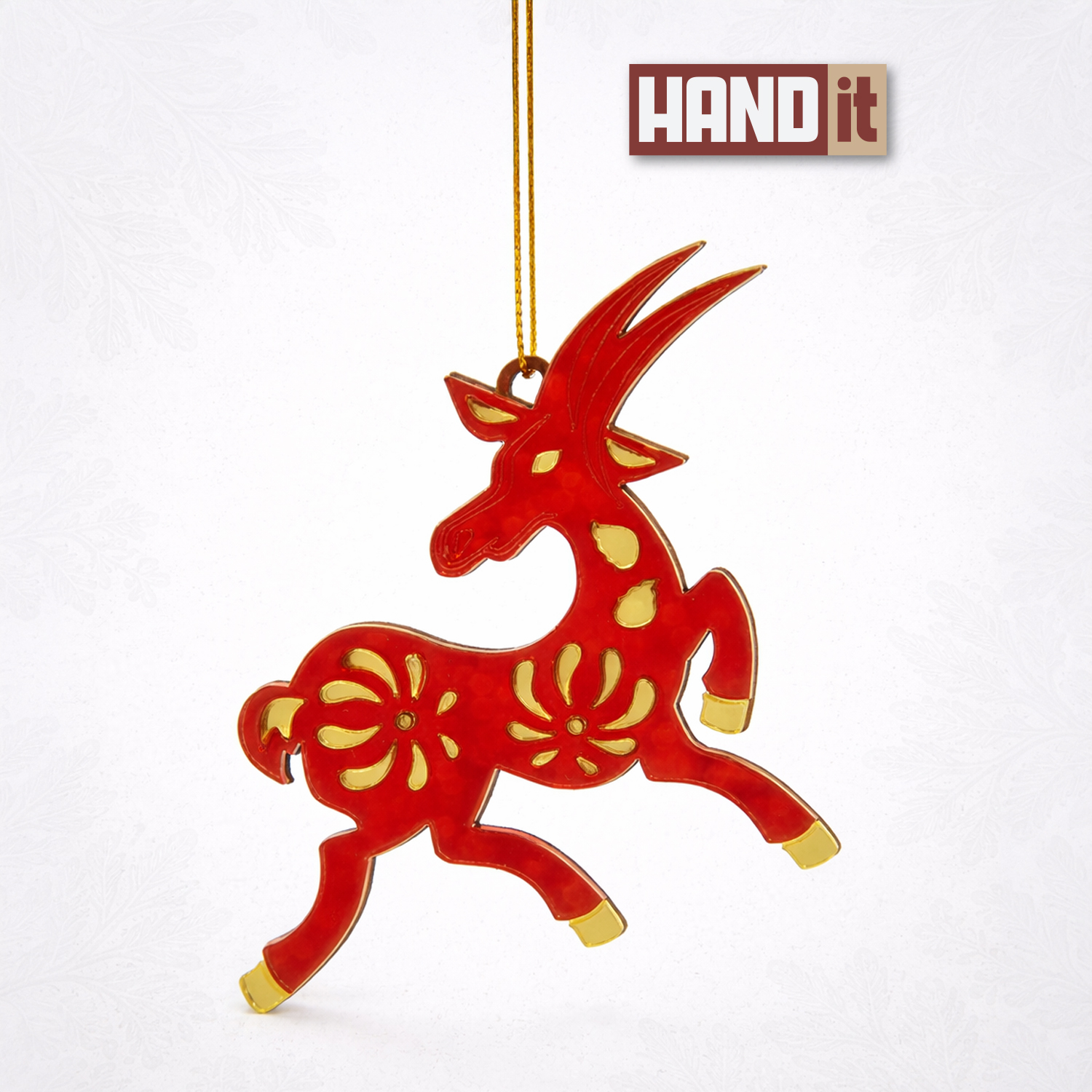 Ёлочная игрушка Коза (красный с золотом)
