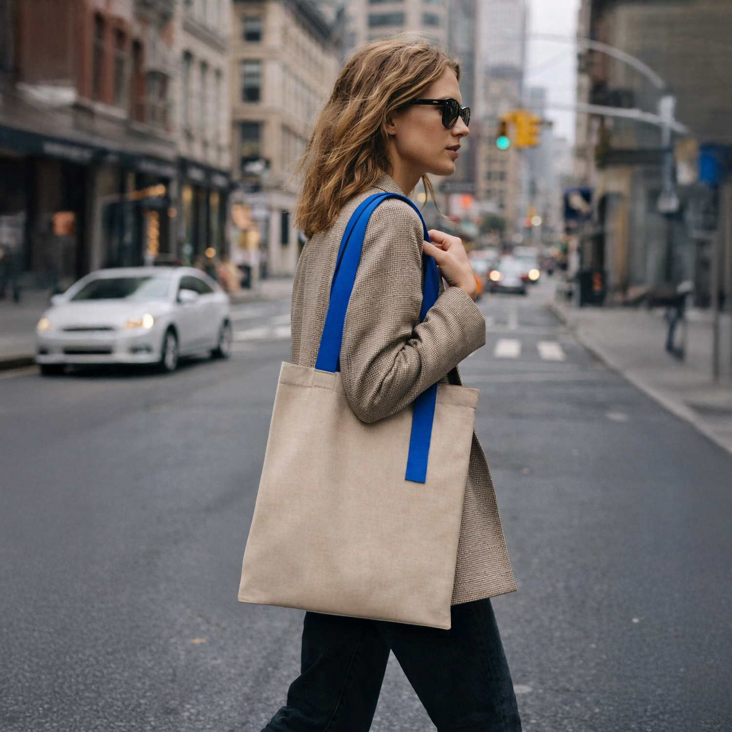 Шоппер Superbag Light, с внутренним креплением-полукольцо (неокрашенный с синим)